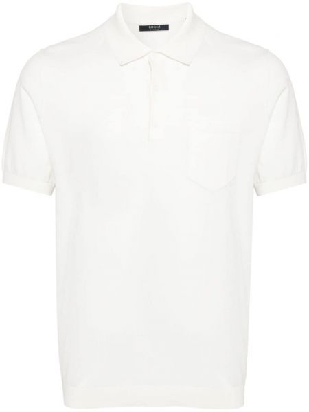 Pletena pamučna polo majica Boggi Milano bijela