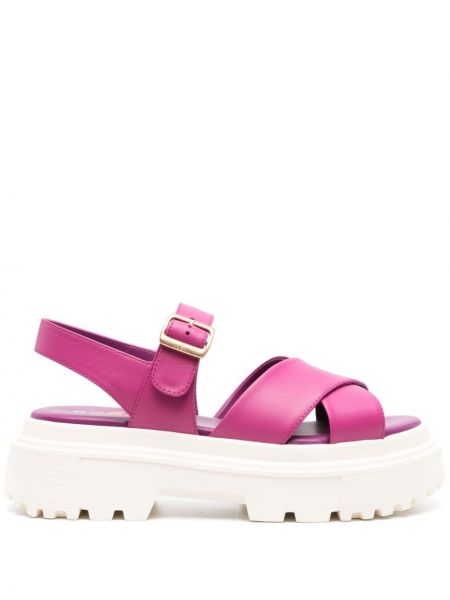 Chunky kožené sandály Hogan růžové