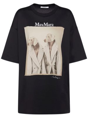Tricou din bumbac cu imagine din jerseu Max Mara negru
