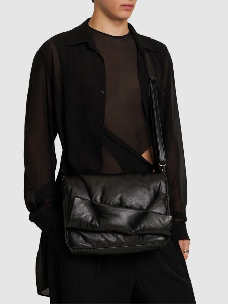 Prošívaná kožená taška přes rameno Yohji Yamamoto černá