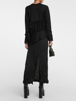 Асиметричен вълнен пуловер с волани Noir Kei Ninomiya черно
