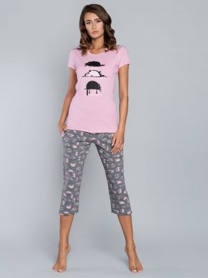 Μελανζέ παντελόνι με σχέδιο με κοντό μανίκι Italian Fashion ροζ