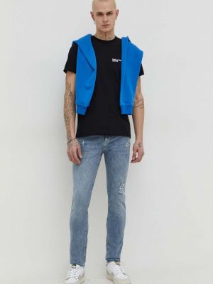Bluza z kapturem z nadrukiem Karl Lagerfeld Jeans niebieska