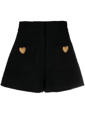 Shorts à boutons en tweed de motif coeur Moschino noir
