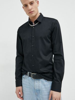 Памучна риза Hugo черно