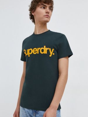 Bavlněné tričko s potiskem Superdry zelené