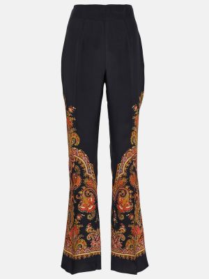 Hedvábné kalhoty s vysokým pasem s paisley potiskem Etro černé