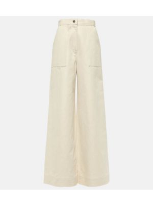 Pantaloni di lino di cotone baggy Max Mara bianco