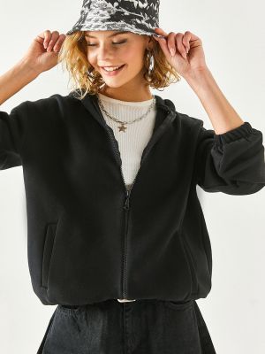Oversize kapučdžemperis ar kabatām Olalook melns