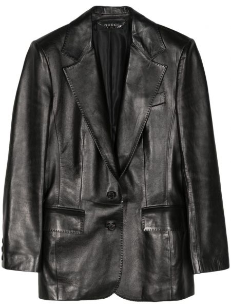 Kožené dlouhé sako Gucci Pre-owned černé