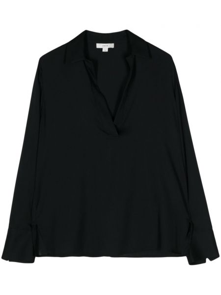 Копринена блуза с v-образно деколте Vince черно