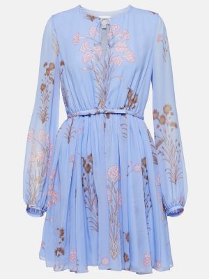 Svilena obleka s cvetličnim vzorcem Giambattista Valli modra