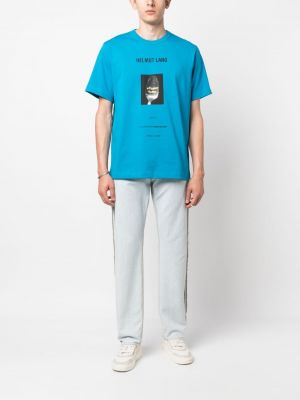 Raštuotas medvilninis marškinėliai Helmut Lang mėlyna