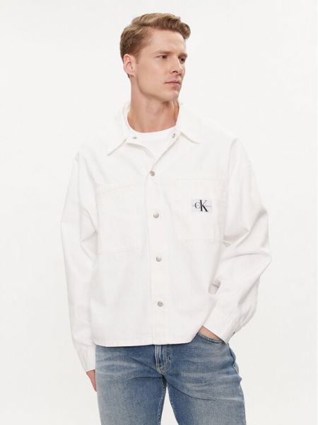 Voľná priliehavá rifľová košeľa Calvin Klein Jeans biela