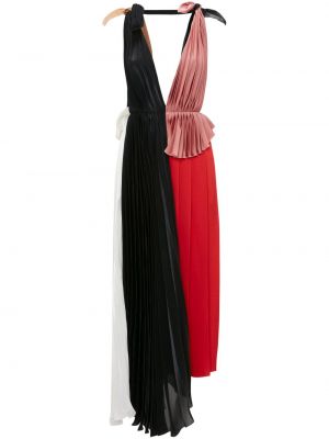 Pliszírozott aszimmetrikus v-nyakú hosszú ruha Victoria Beckham fekete