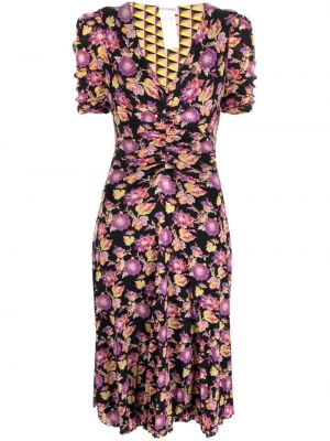 Sukienka midi w kwiatki z nadrukiem plisowany Dvf Diane Von Furstenberg czarny
