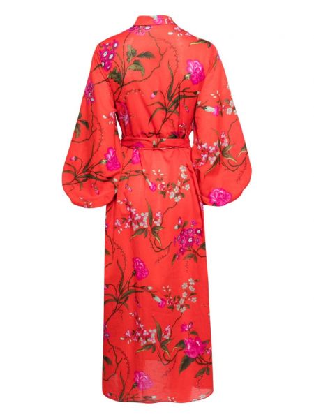 Květinové bavlněné šaty s potiskem Erdem červené
