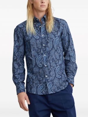 Raštuota medvilninė marškiniai su paisley raštu Brunello Cucinelli mėlyna
