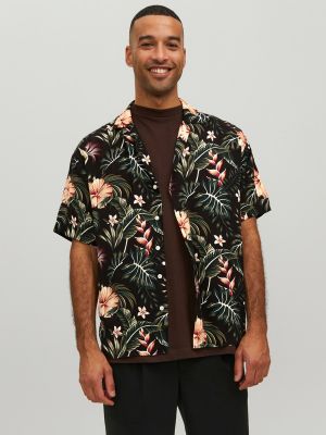 Camisa de flores con estampado manga corta Jack & Jones negro