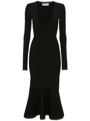 Viskózové midi šaty s výstřihem do v Victoria Beckham černé