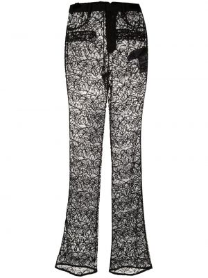 Krajkové květinové rovné kalhoty Saint Laurent černé