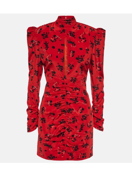 Шелковое платье мини в цветочек с принтом Alessandra Rich красное