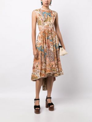 Sukienka midi bez rękawów w kwiatki z nadrukiem Zimmermann pomarańczowa