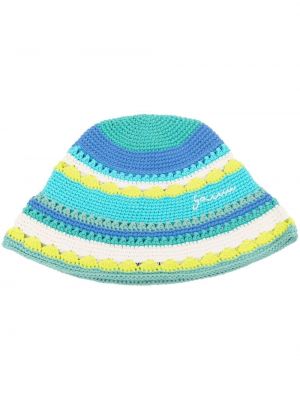 Плетена памучна шапка на райета Ganni синьо