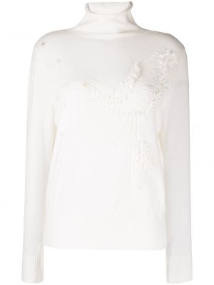 Kašmírový sveter s abstraktným vzorom Onefifteen biela