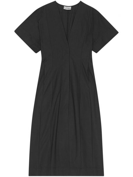 Midi haljina s v-izrezom Ganni crna