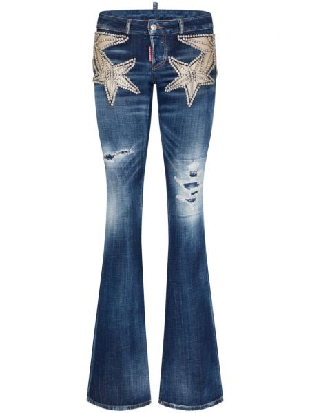 Křišťálové džíny s hvězdami Dsquared2 modré