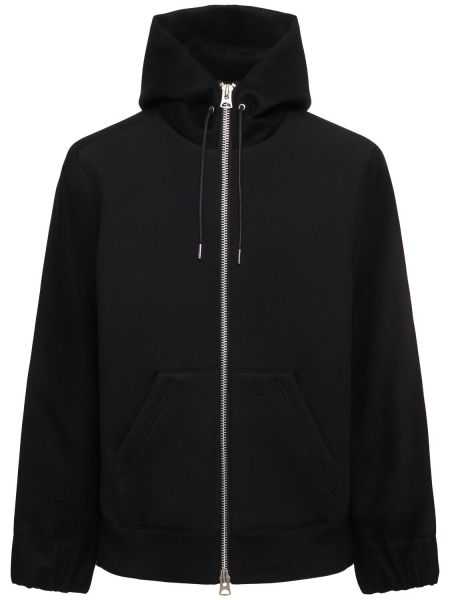 Hoodie med dragkedja i bomull Sacai svart