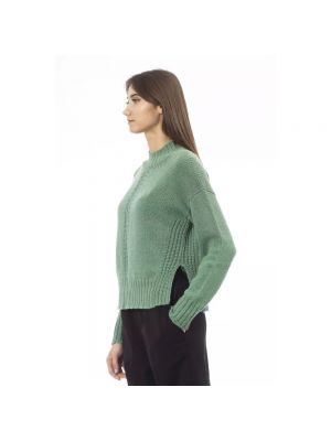 Jersey cuello alto de lana con cuello alto de tela jersey Alpha Studio verde