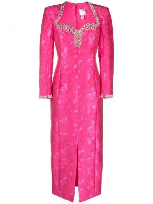 Φλοράλ μίντι φόρεμα ζακάρ Huishan Zhang ροζ