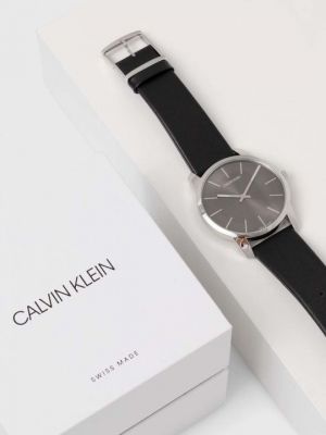 Часы с кожаным ремешком Calvin Klein черные