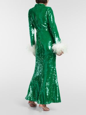 Dlouhé šaty s perím Self-portrait zelená