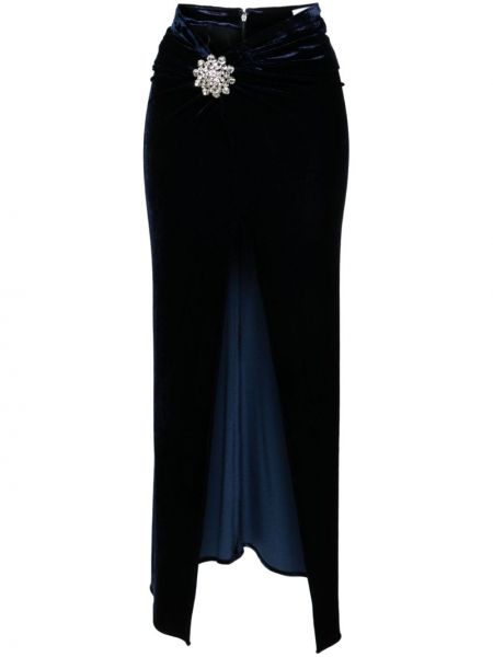 Aksamitna sukienka midi z kryształkami Rabanne niebieska
