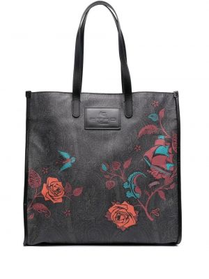 Jacquard floral shoppingbag Etro svart