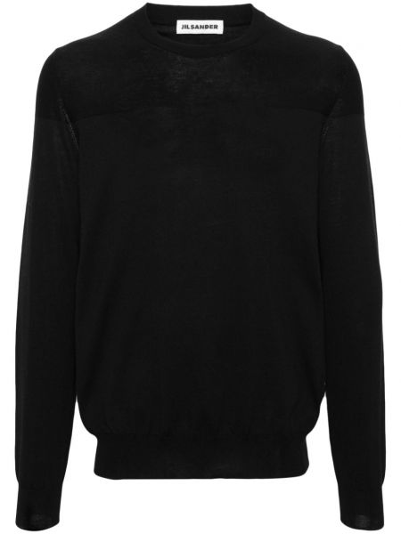 Kokvilnas garš džemperis ar apaļu kakla izgriezumu Jil Sander melns