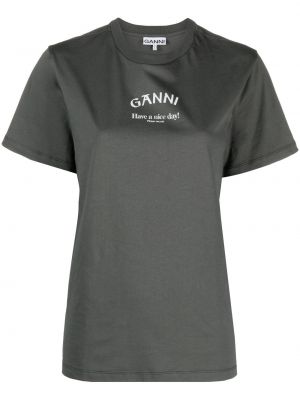 Памучна тениска с принт Ganni сиво