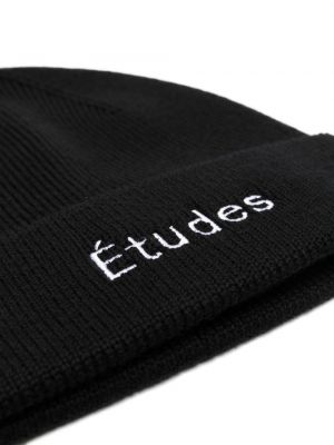 Vilnonis siuvinėtas kepurė Etudes juoda