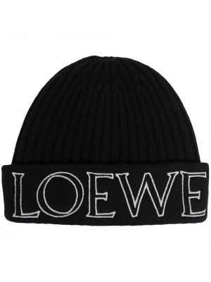 Vlnená čiapka s výšivkou Loewe čierna