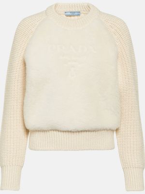 Biały sweter z alpaki Prada