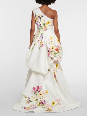 Kvetinové bavlnené hodvábne dlouhé šaty Monique Lhuillier biela