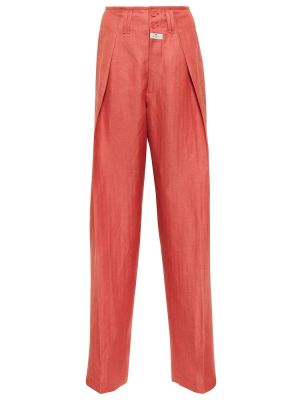 Lněné volné kalhoty s vysokým pasem Etro - červená