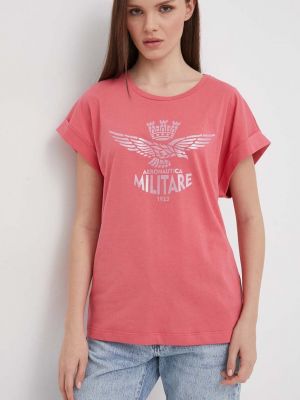 Хлопковая футболка Aeronautica Militare розовая