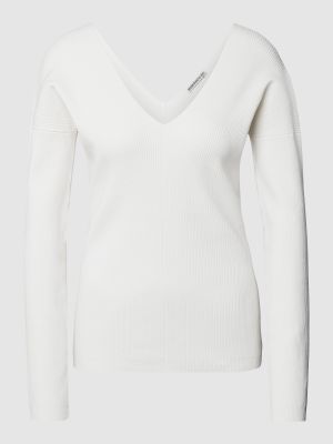 Dzianinowy sweter z dekoltem w serek Drykorn biały