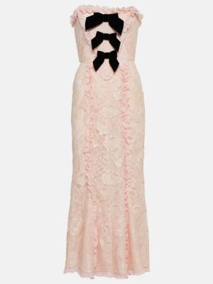 Krajkové midi šaty s mašlí Alessandra Rich růžové