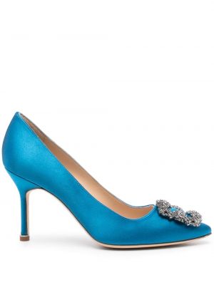 Сатенени полуотворени обувки Manolo Blahnik синьо