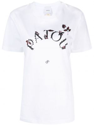 Květinové tričko s potiskem Patou bílé